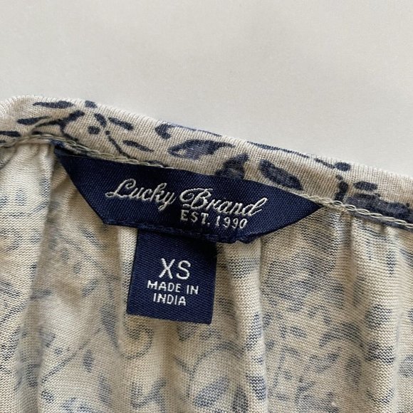Lucky Brand Top Blue Floral Boho Beaded Embroidered V-Neck 3/4‎ Sleeve Blouse XS - Picture 8 of 10
